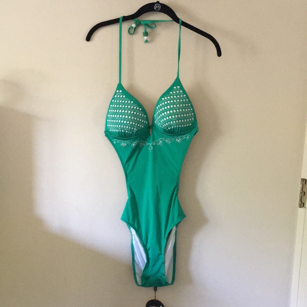 Green One piece Swimsuit with side cutouts